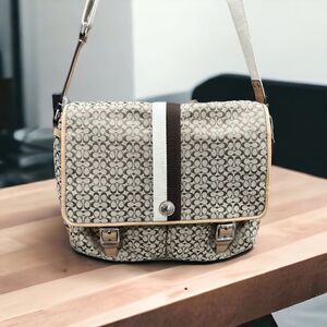 Coach Voyager Signature Messenger Crossbody Bag in Khaki/Brown Color Combo